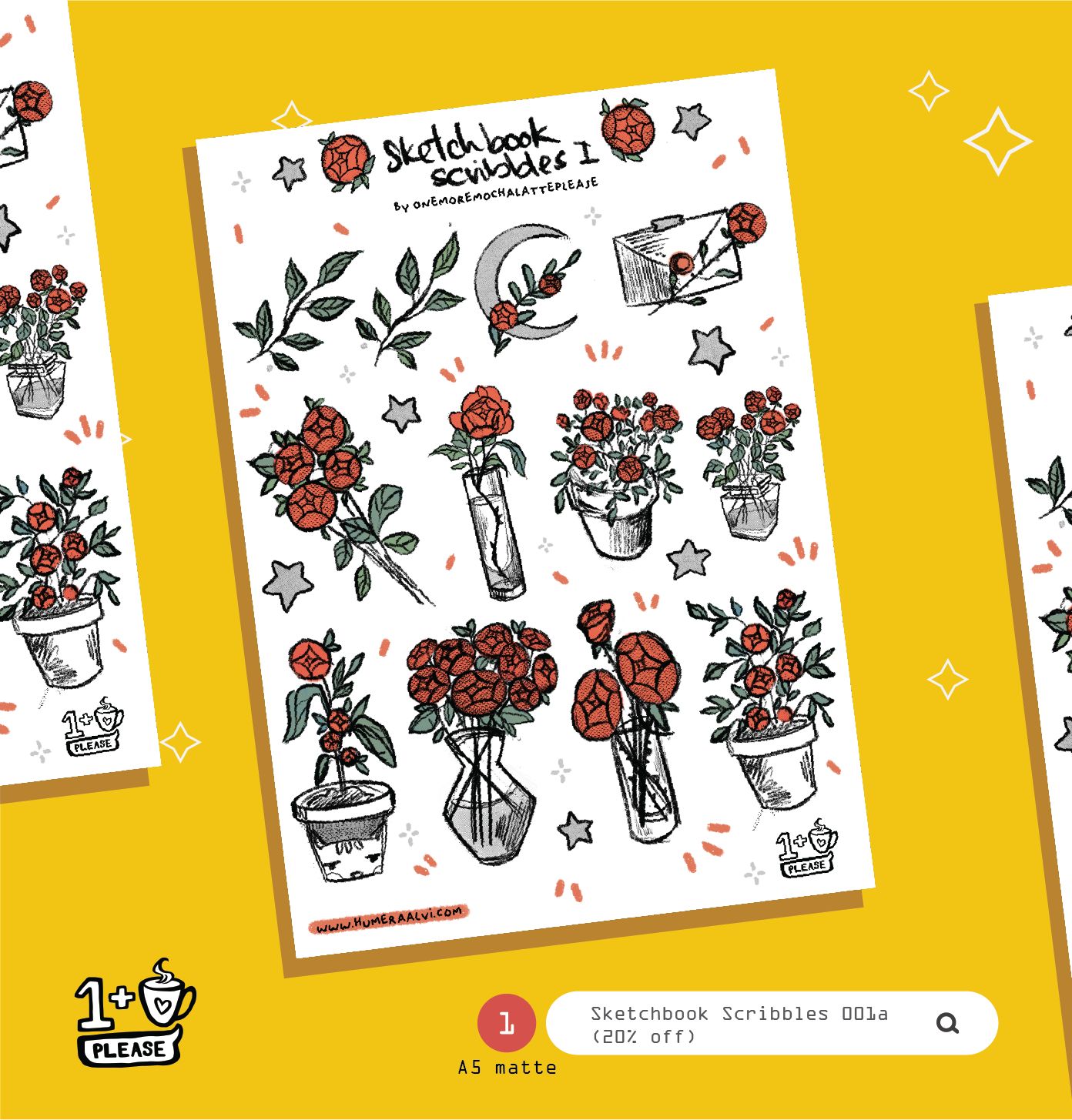 Sketchbook Scribbles 1a Sticker Sheet - B Grade - Humera Alvi